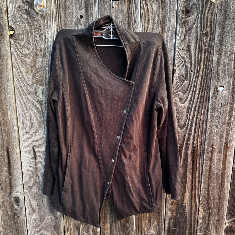 Eileen Fisher Asymmetrical Snap Front Cotton Jacket Black Size Petite Large - Picture 9 of 16